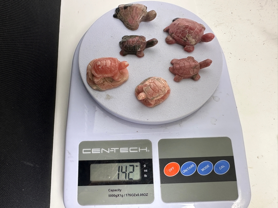 (6) Hand Carved Rhodochrosite Stone Turtle Figurines 142g [Photo 22]