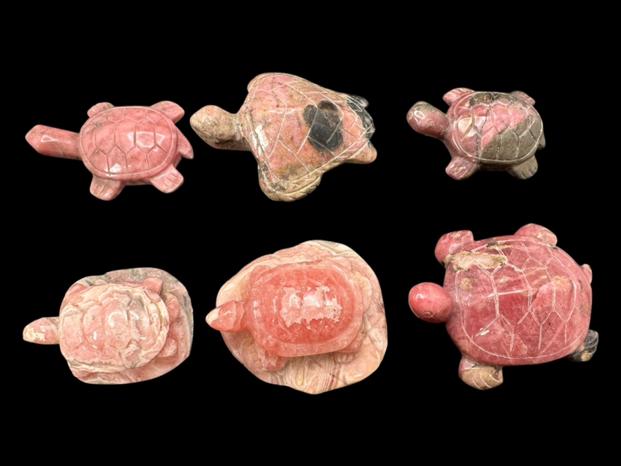 (6) Hand Carved Rhodochrosite Stone Turtle Figurines 142g
