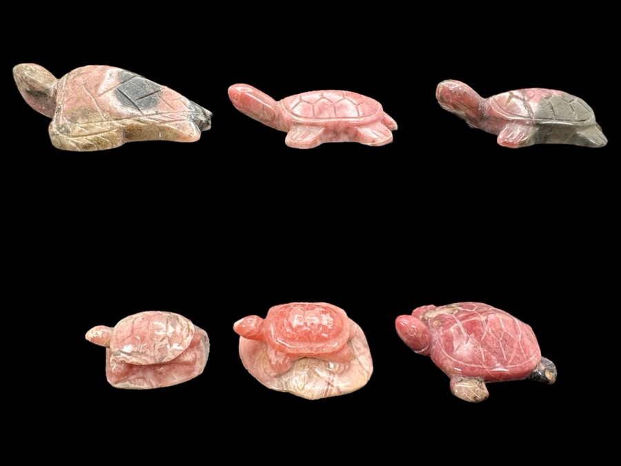 (6) Hand Carved Rhodochrosite Stone Turtle Figurines 142g [Photo 2]