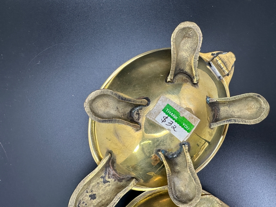 Pair Of Brass Turtle Figurines With Mother Of Pearl Shell Inlay [Photo 9]