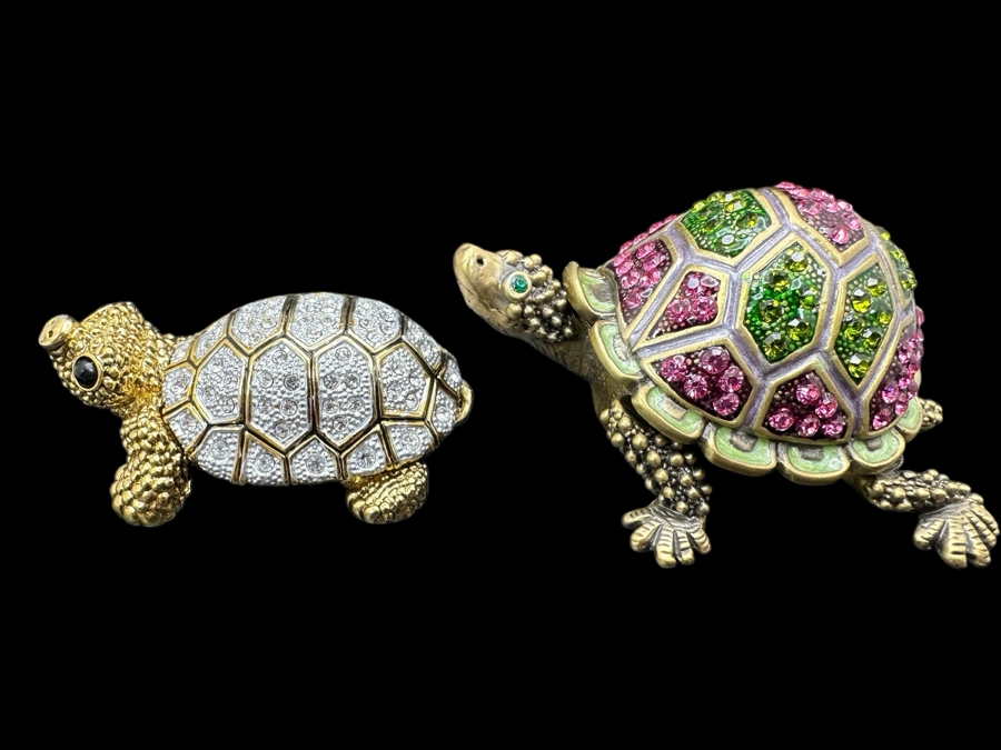 Pair Of Rucinni Crystal Turtle Trinket Boxes [Photo 1]