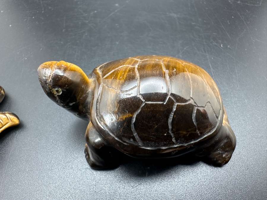 Set Of Four Hand Carved Tiger's Eye Chatoyant Gemstone Turtle Figurines [Photo 10]