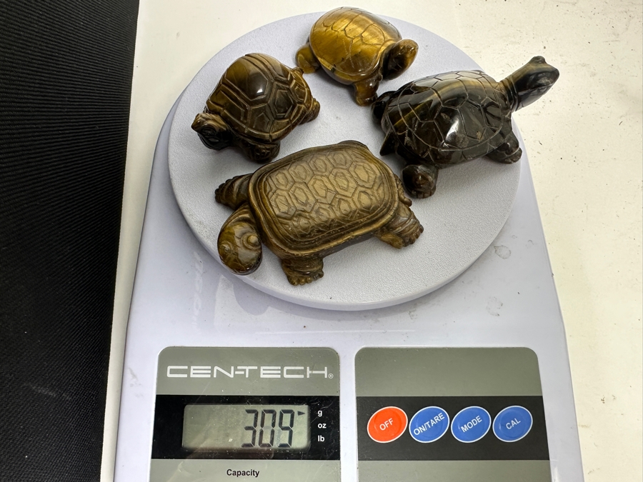 Set Of Four Hand Carved Tiger's Eye Chatoyant Gemstone Turtle Figurines [Photo 20]