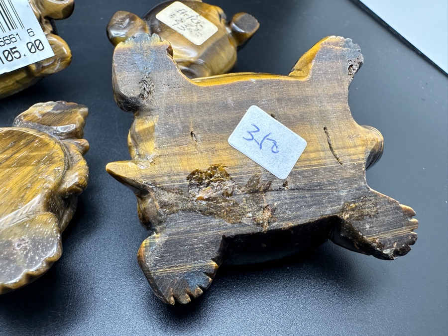 Set Of Four Hand Carved Tiger's Eye Chatoyant Gemstone Turtle Figurines [Photo 16]