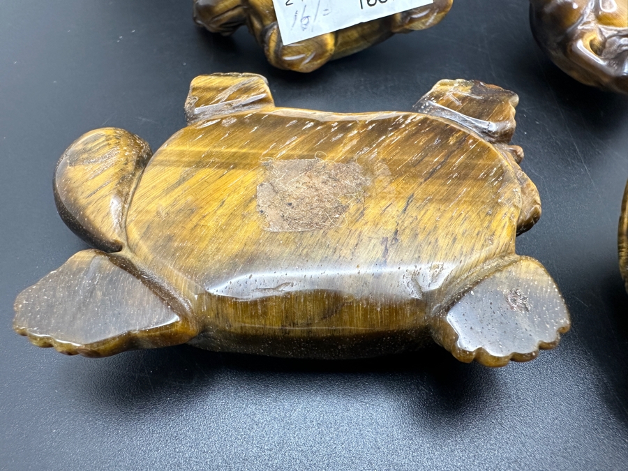 Set Of Four Hand Carved Tiger's Eye Chatoyant Gemstone Turtle Figurines [Photo 19]
