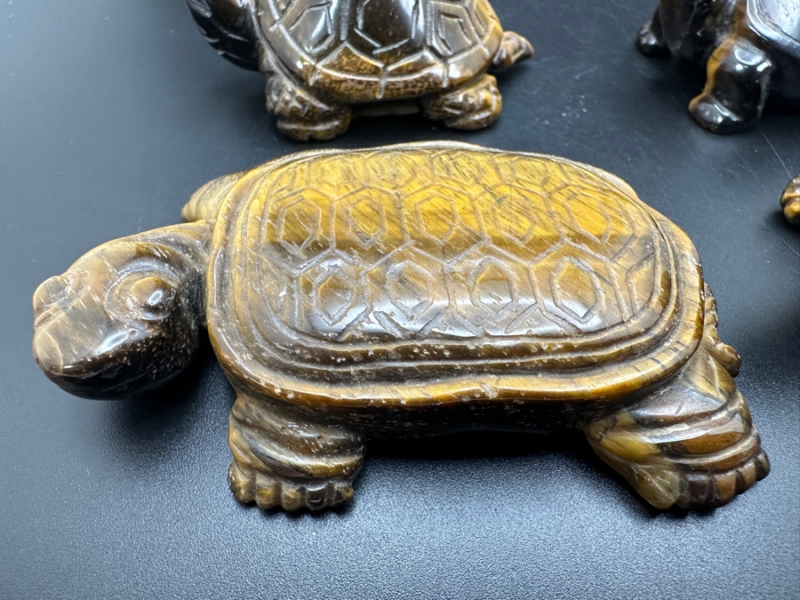Set Of Four Hand Carved Tiger's Eye Chatoyant Gemstone Turtle Figurines [Photo 4]