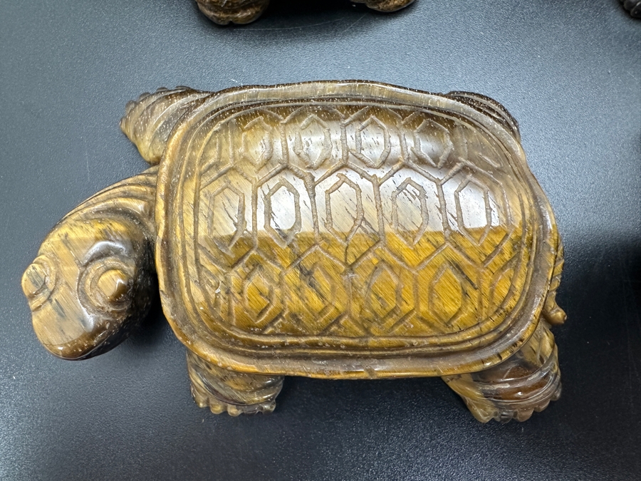 Set Of Four Hand Carved Tiger's Eye Chatoyant Gemstone Turtle Figurines [Photo 5]