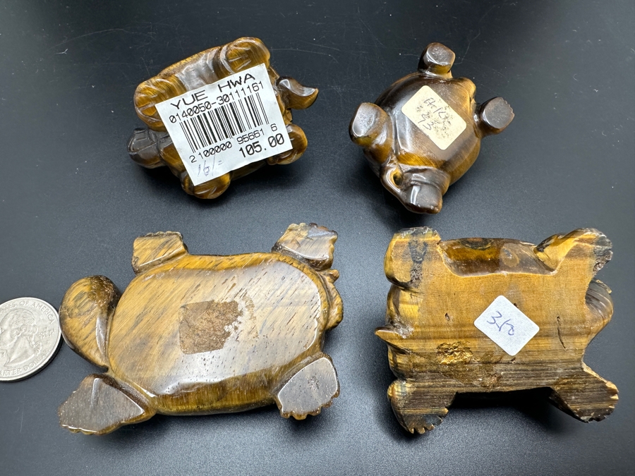 Set Of Four Hand Carved Tiger's Eye Chatoyant Gemstone Turtle Figurines [Photo 15]