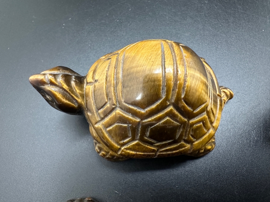 Set Of Four Hand Carved Tiger's Eye Chatoyant Gemstone Turtle Figurines [Photo 9]