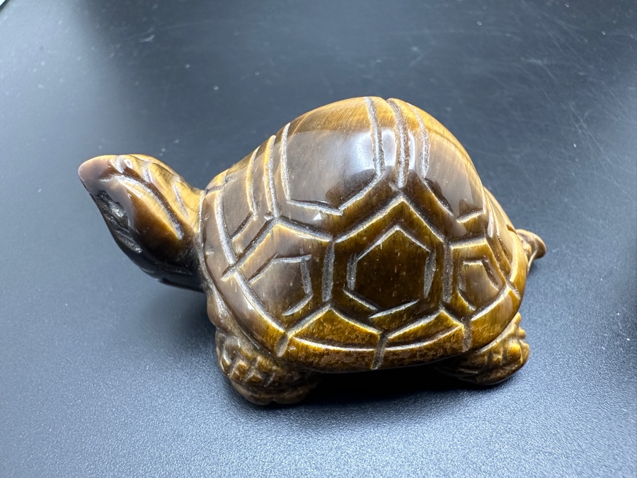Set Of Four Hand Carved Tiger's Eye Chatoyant Gemstone Turtle Figurines [Photo 8]