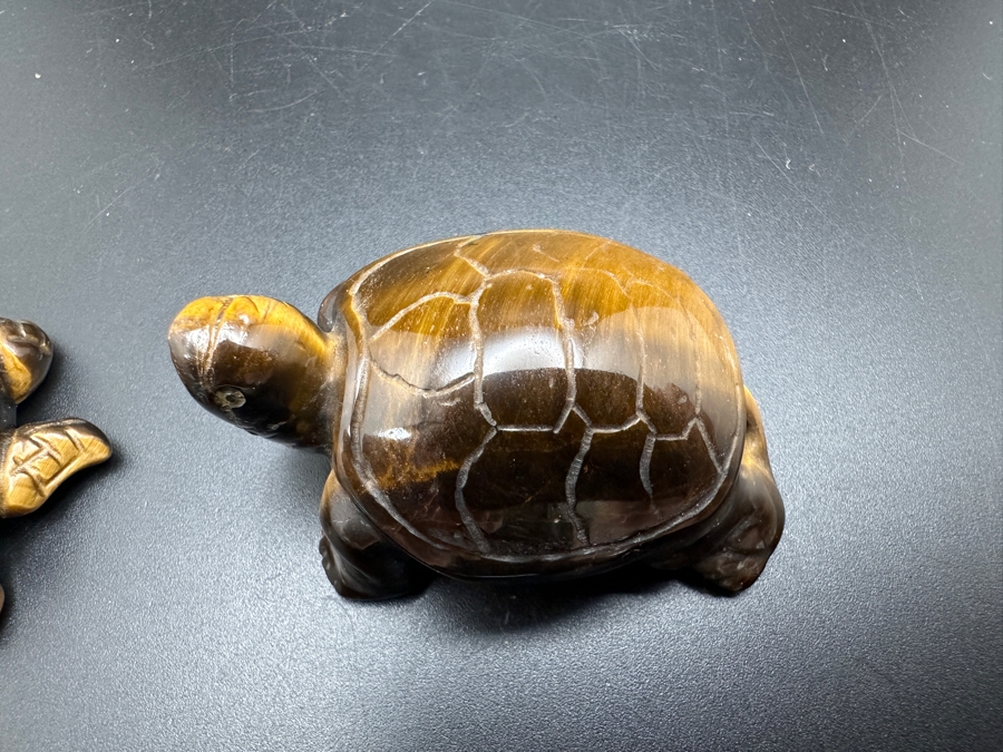 Set Of Four Hand Carved Tiger's Eye Chatoyant Gemstone Turtle Figurines [Photo 11]