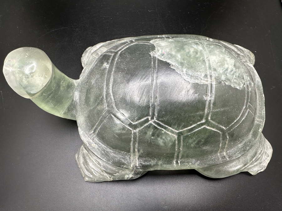 Large Hand Carved Light Green Stone Turtle Figurine 2,105g [Photo 3]