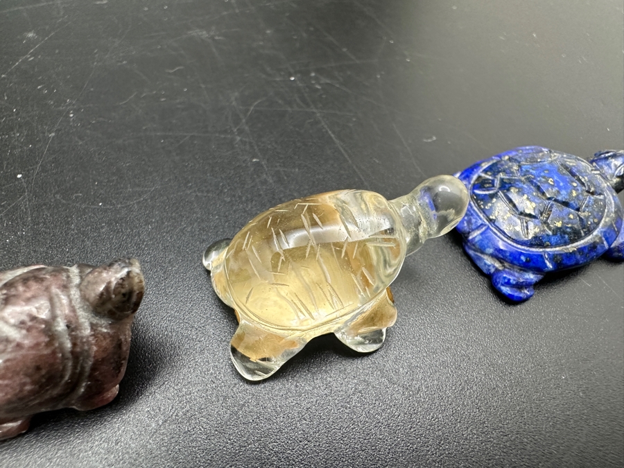 Collection Of Ten Hand Carved Miniature Turtle Figurines Of Various Stones [Photo 13]
