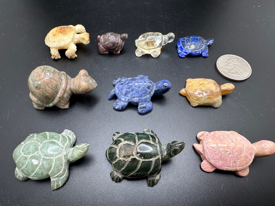 Collection Of Ten Hand Carved Miniature Turtle Figurines Of Various Stones [Photo 4]