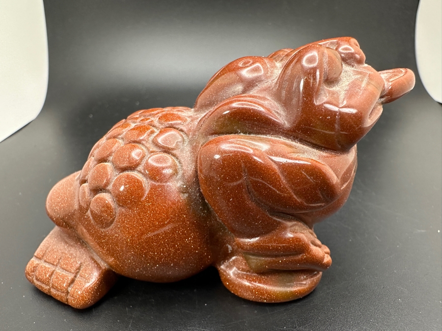 Carved Chinese Goldstone Feng Shui Golden Toad Wealth Figurine 325g [Photo 8]