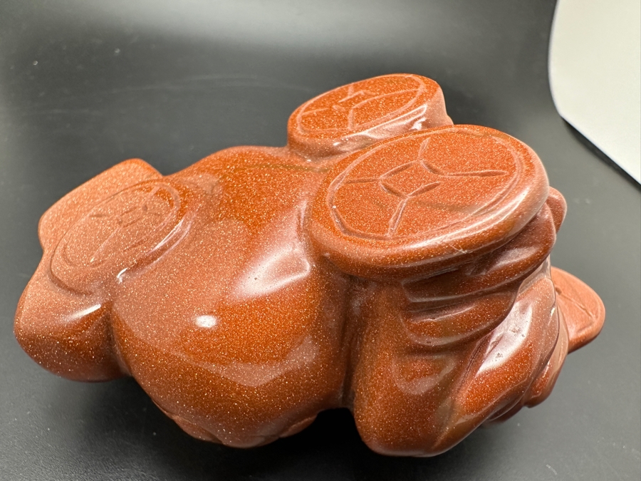 Carved Chinese Goldstone Feng Shui Golden Toad Wealth Figurine 325g [Photo 13]