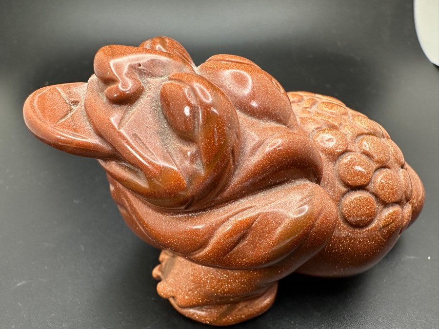 Carved Chinese Goldstone Feng Shui Golden Toad Wealth Figurine 325g [Photo 5]