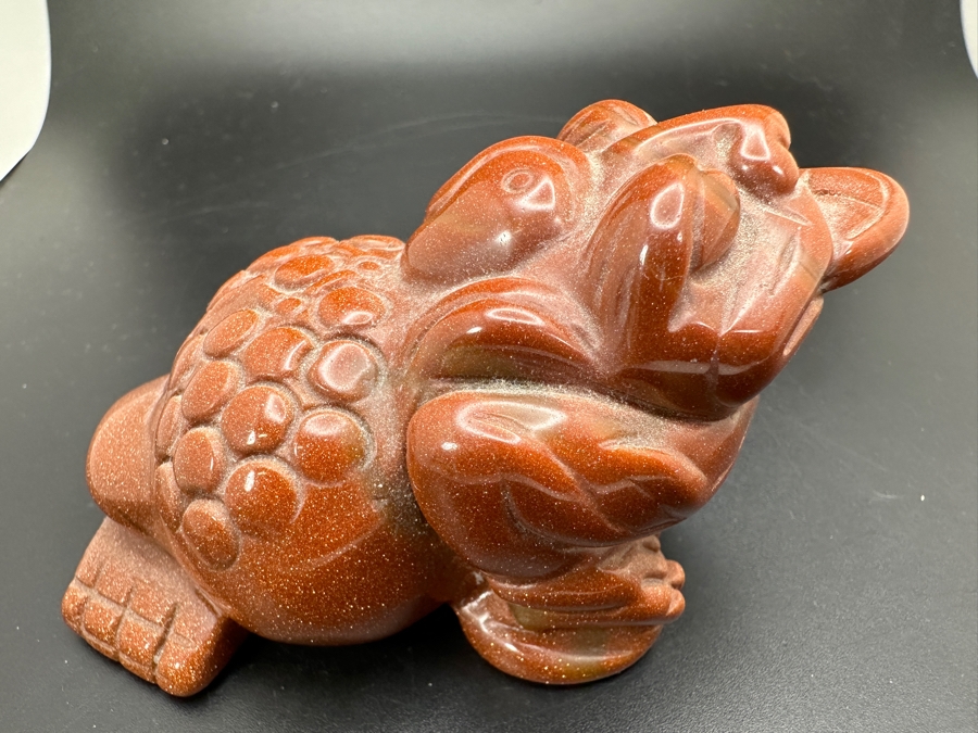 Carved Chinese Goldstone Feng Shui Golden Toad Wealth Figurine 325g [Photo 9]