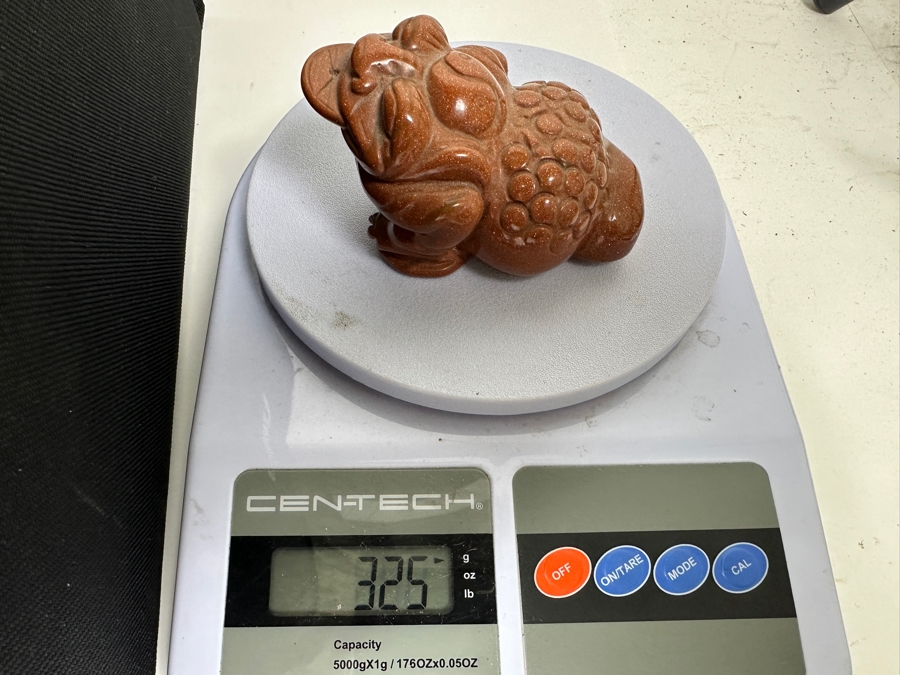 Carved Chinese Goldstone Feng Shui Golden Toad Wealth Figurine 325g [Photo 14]