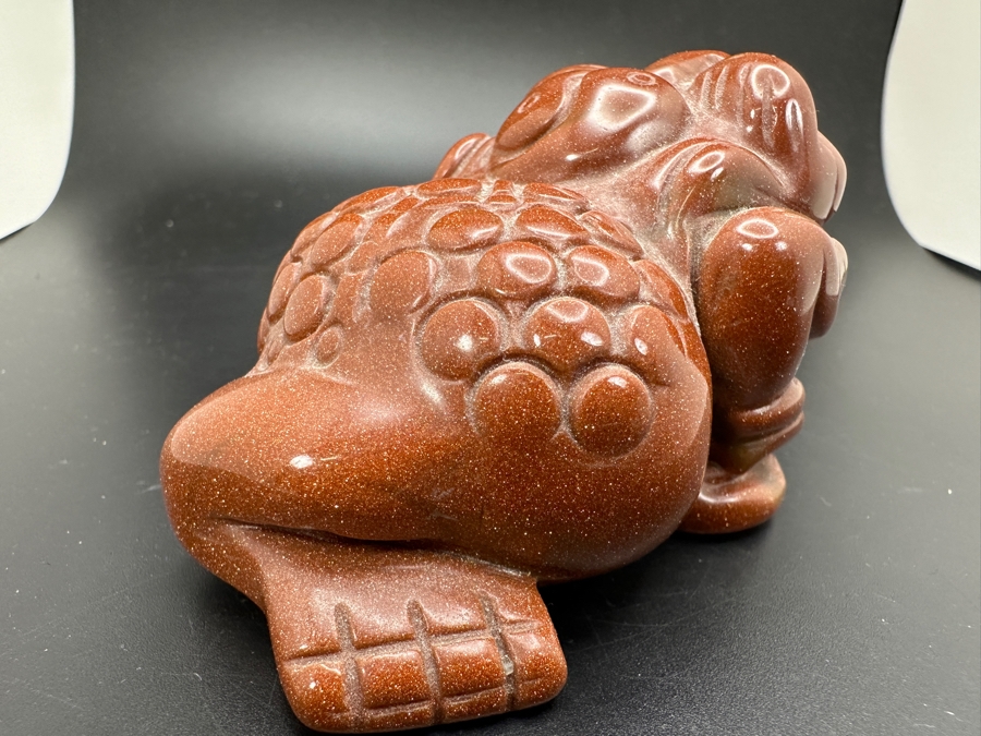 Carved Chinese Goldstone Feng Shui Golden Toad Wealth Figurine 325g [Photo 11]
