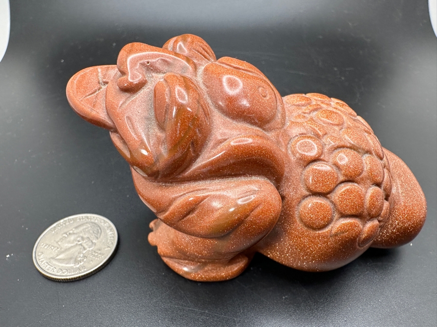 Carved Chinese Goldstone Feng Shui Golden Toad Wealth Figurine 325g [Photo 15]