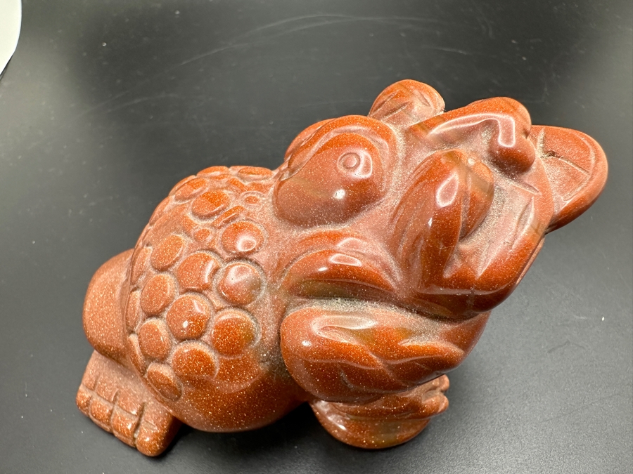 Carved Chinese Goldstone Feng Shui Golden Toad Wealth Figurine 325g [Photo 10]