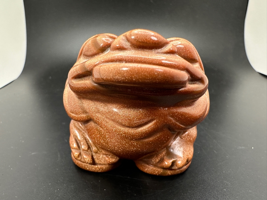 Carved Chinese Goldstone Feng Shui Golden Toad Wealth Figurine 325g [Photo 7]