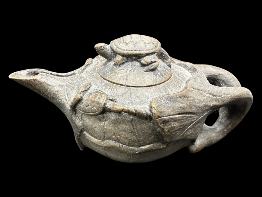 Vintage Chinese Clay Teapot With Turtle Finial 2H [Photo 1]