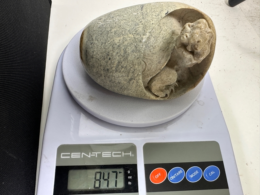 Stunning Vintage Hand-Carved Stone Turtle Emerging From Egg with Writing 84.7g [Photo 26]