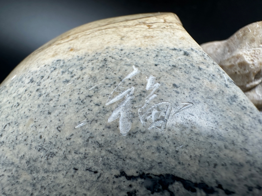 Stunning Vintage Hand-Carved Stone Turtle Emerging From Egg with Writing 84.7g [Photo 17]