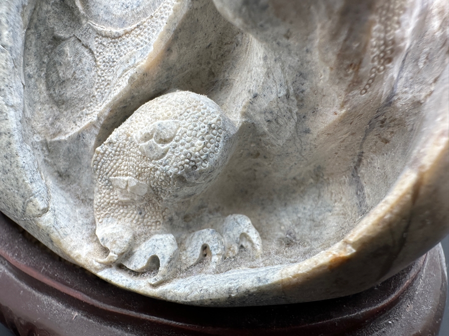 Stunning Vintage Hand-Carved Stone Turtle Emerging From Egg with Writing 84.7g [Photo 11]