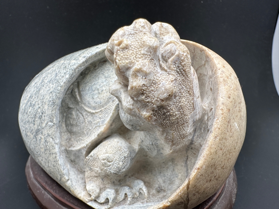 Stunning Vintage Hand-Carved Stone Turtle Emerging From Egg with Writing 84.7g [Photo 10]