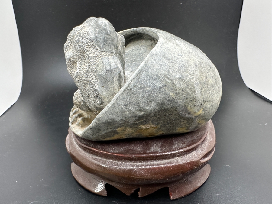Stunning Vintage Hand-Carved Stone Turtle Emerging From Egg with Writing 74.6g [Photo 9]