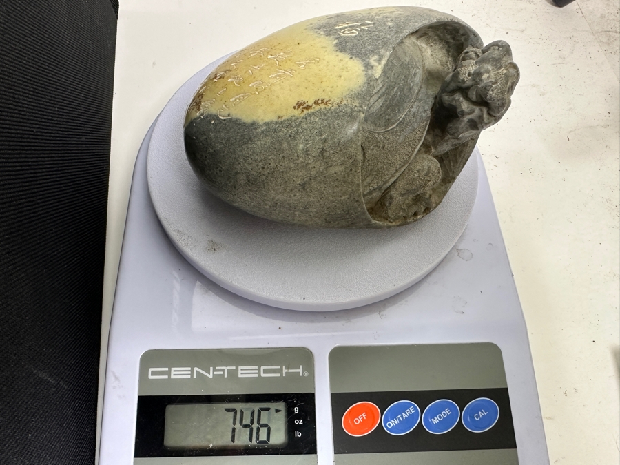 Stunning Vintage Hand-Carved Stone Turtle Emerging From Egg with Writing 74.6g [Photo 23]