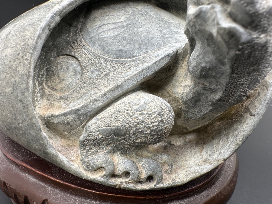 Stunning Vintage Hand-Carved Stone Turtle Emerging From Egg with Writing 74.6g [Photo 8]