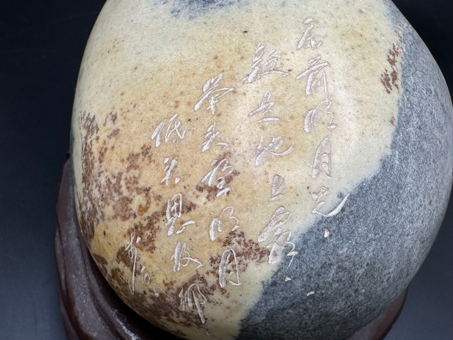 Stunning Vintage Hand-Carved Stone Turtle Emerging From Egg with Writing 74.6g [Photo 16]