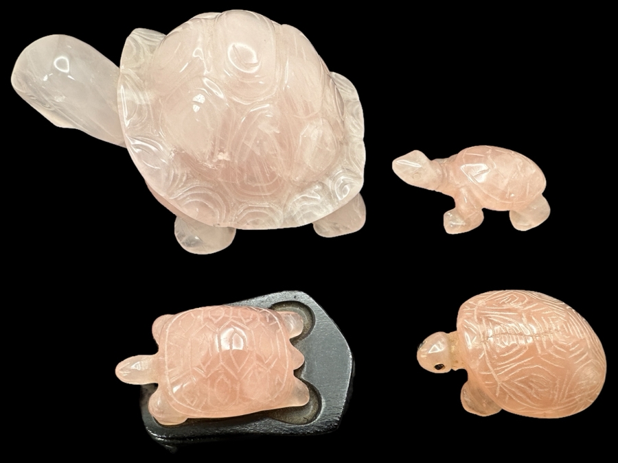 Four Carved Rose Quartz Turtle Figurines 346g [Photo 1]