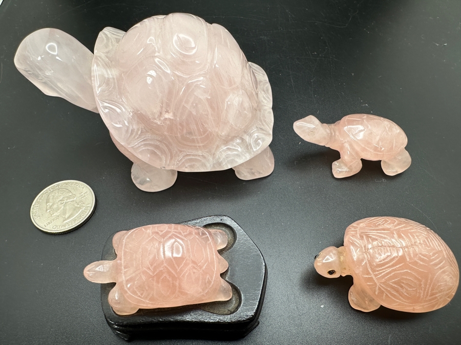 Four Carved Rose Quartz Turtle Figurines 346g [Photo 5]