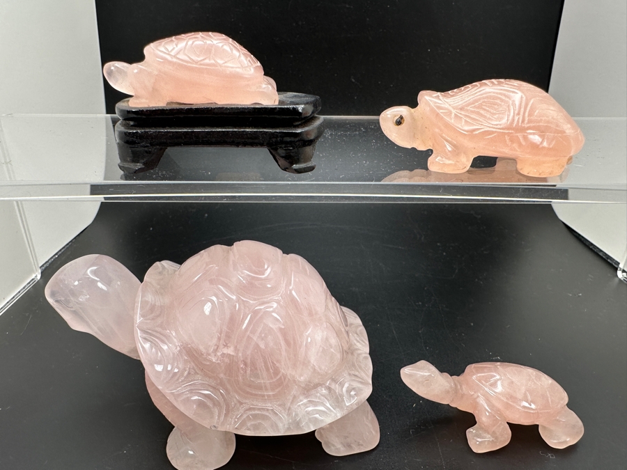 Four Carved Rose Quartz Turtle Figurines 346g [Photo 2]