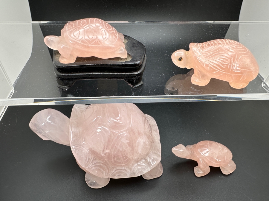 Four Carved Rose Quartz Turtle Figurines 346g [Photo 3]