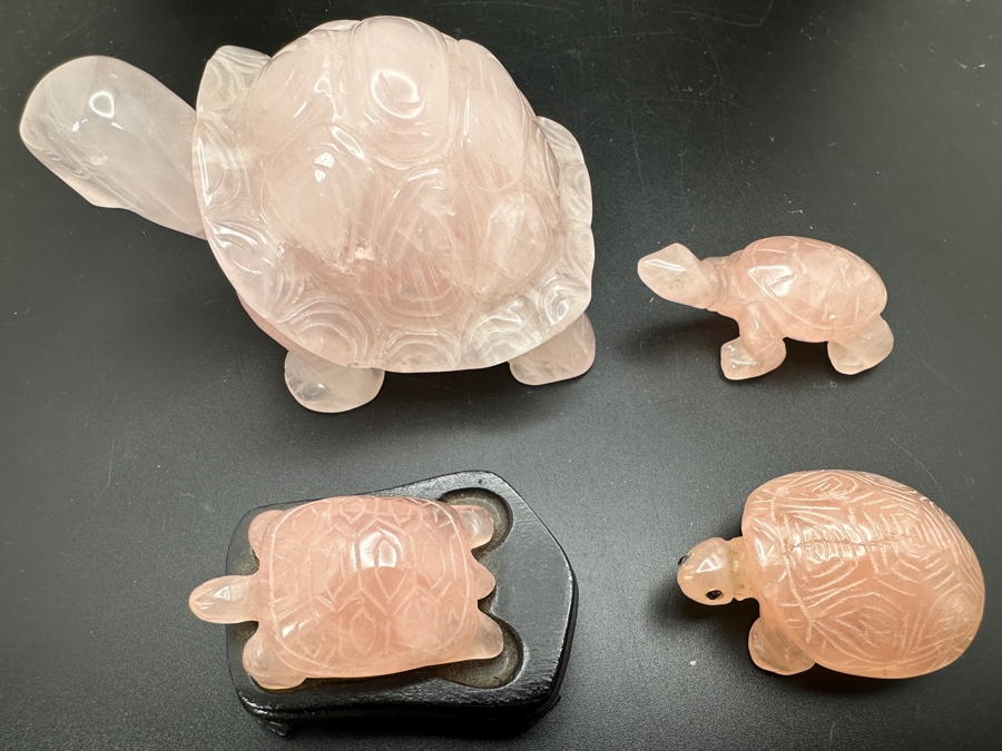 Four Carved Rose Quartz Turtle Figurines 346g [Photo 4]