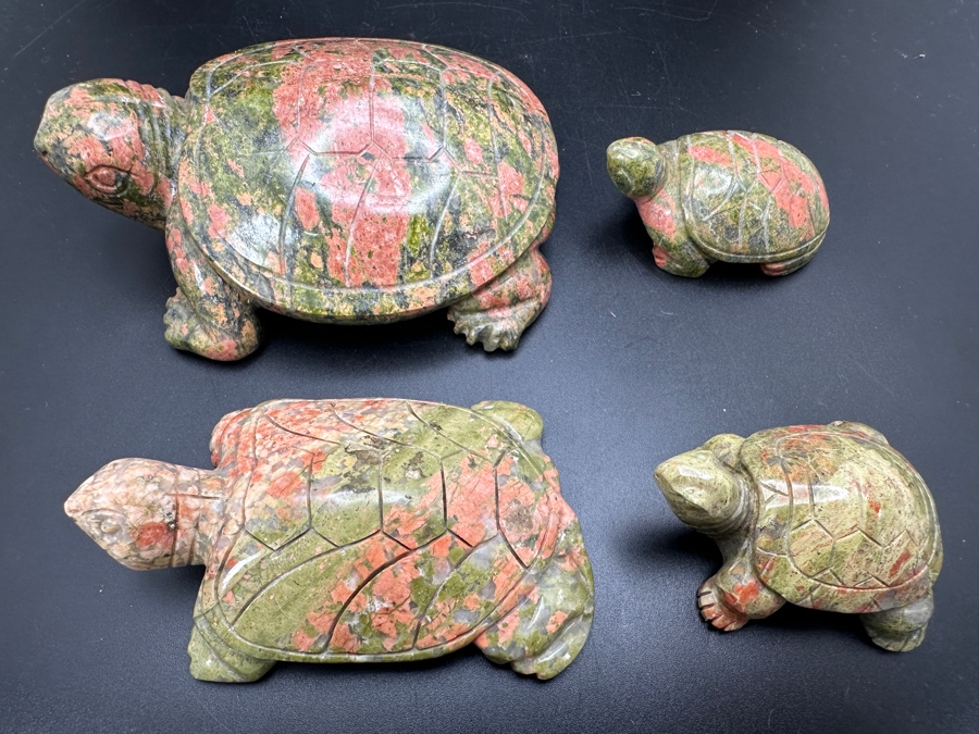 Four Carved Unakite Stone Of Vision Turtle Figurines 547g [Photo 4]