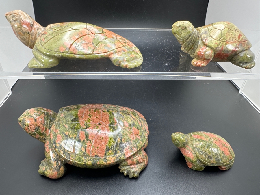 Four Carved Unakite Stone Of Vision Turtle Figurines 547g [Photo 3]