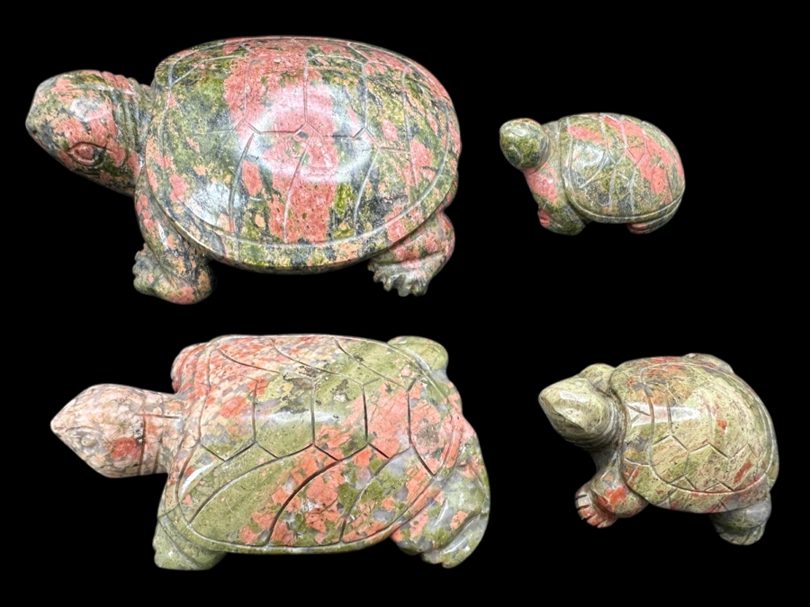 Four Carved Unakite Stone Of Vision Turtle Figurines 547g [Photo 1]