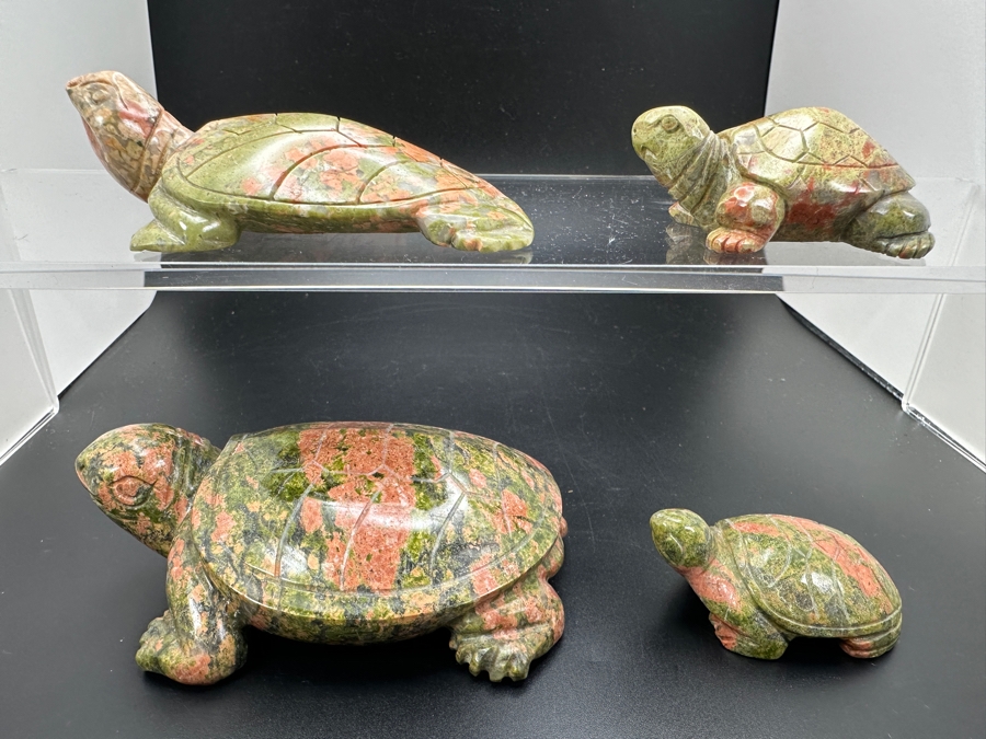Four Carved Unakite Stone Of Vision Turtle Figurines 547g [Photo 2]