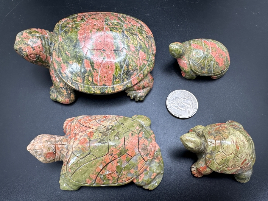 Four Carved Unakite Stone Of Vision Turtle Figurines 547g [Photo 5]