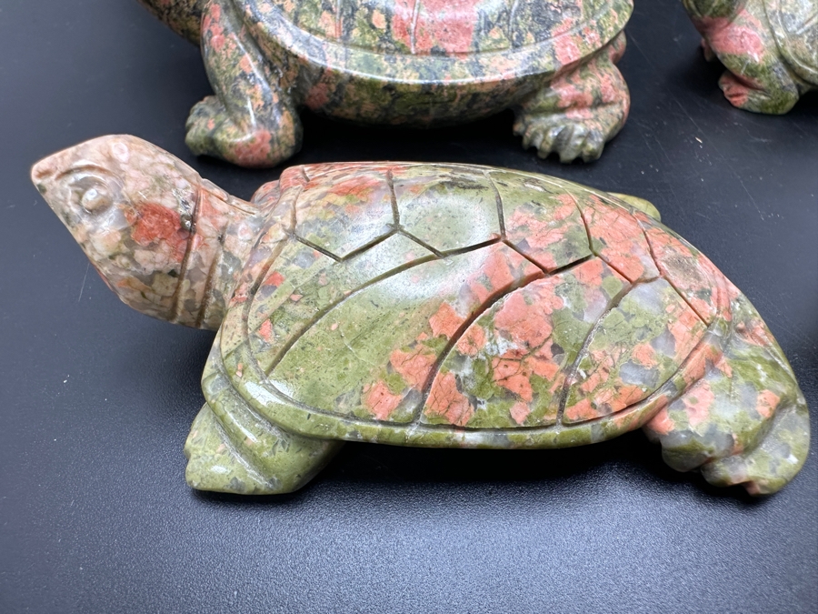 Four Carved Unakite Stone Of Vision Turtle Figurines 547g [Photo 6]