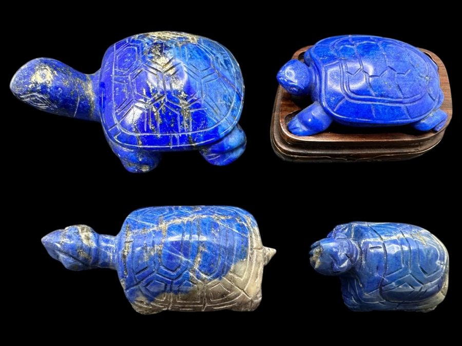 Four Carved Lapis Lazuli Turtle Figurines 308g [Photo 1]