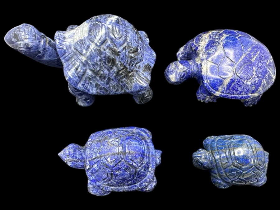 Four Carved Lapis Lazuli Turtle Figurines 621g [Photo 1]