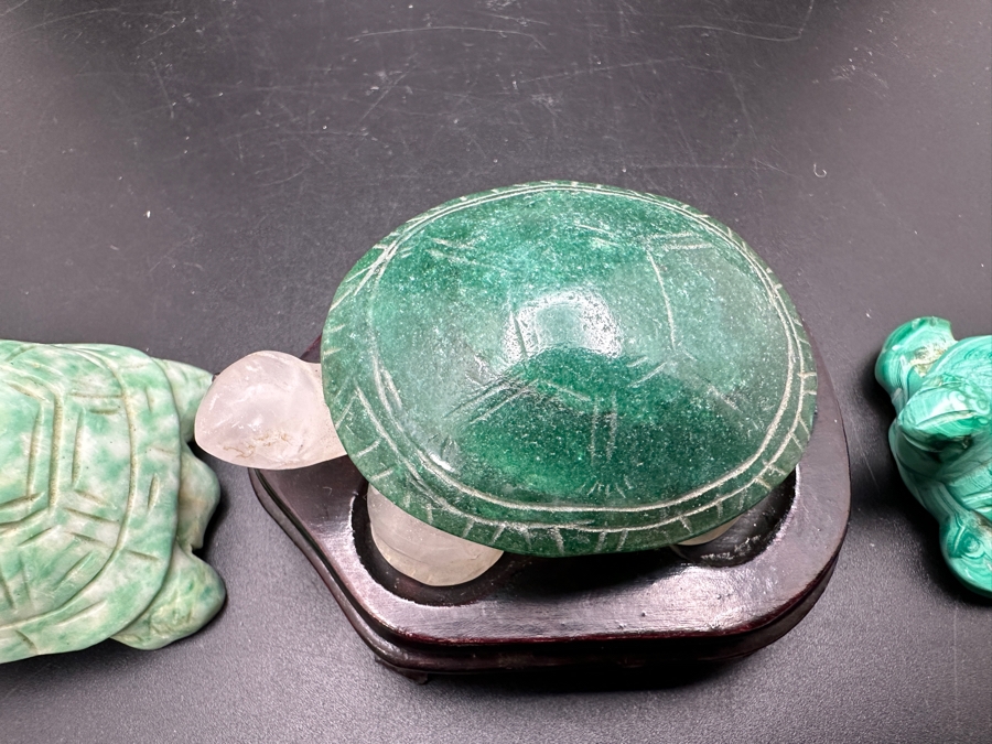 Six Carved Stone Turtle Figurines Jade Malachite 318g [Photo 15]